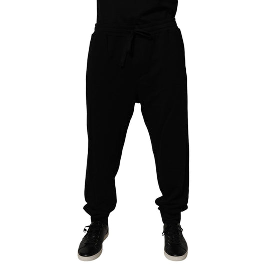 Dolce & Gabbana Black Cotton Crown Logo Jogger Pants