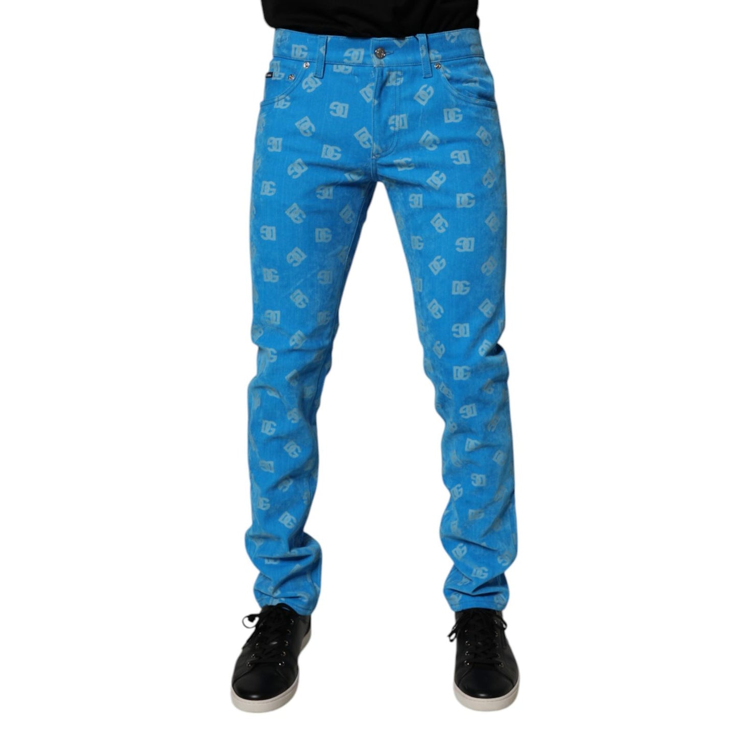 Dolce & Gabbana Blue Logo Monogram Cotton Skinny Denim Jeans