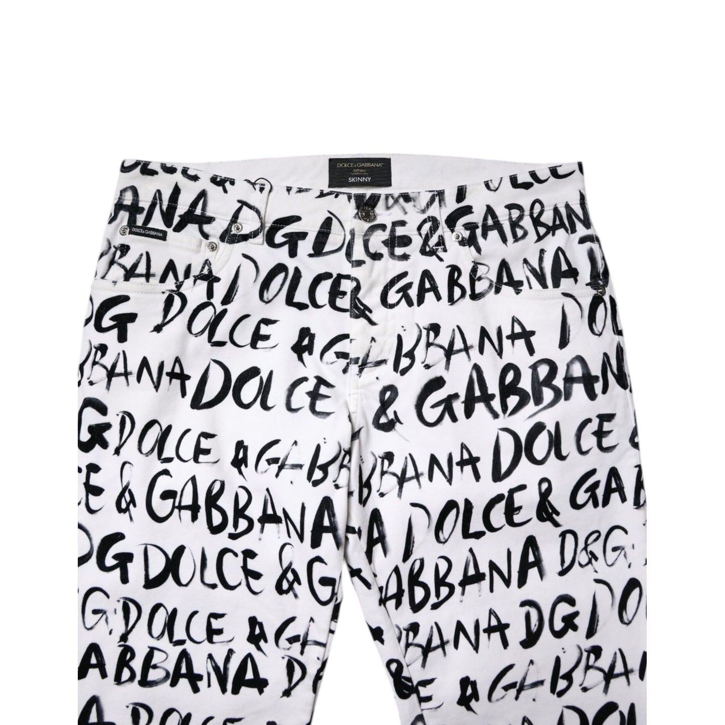 Dolce & Gabbana White Cotton Logo Print Skinny Denim Jeans