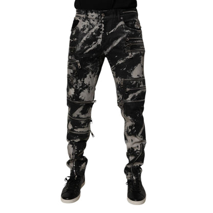 Dolce & Gabbana Black Tie Dye Cotton Skinny Zip Denim Jeans