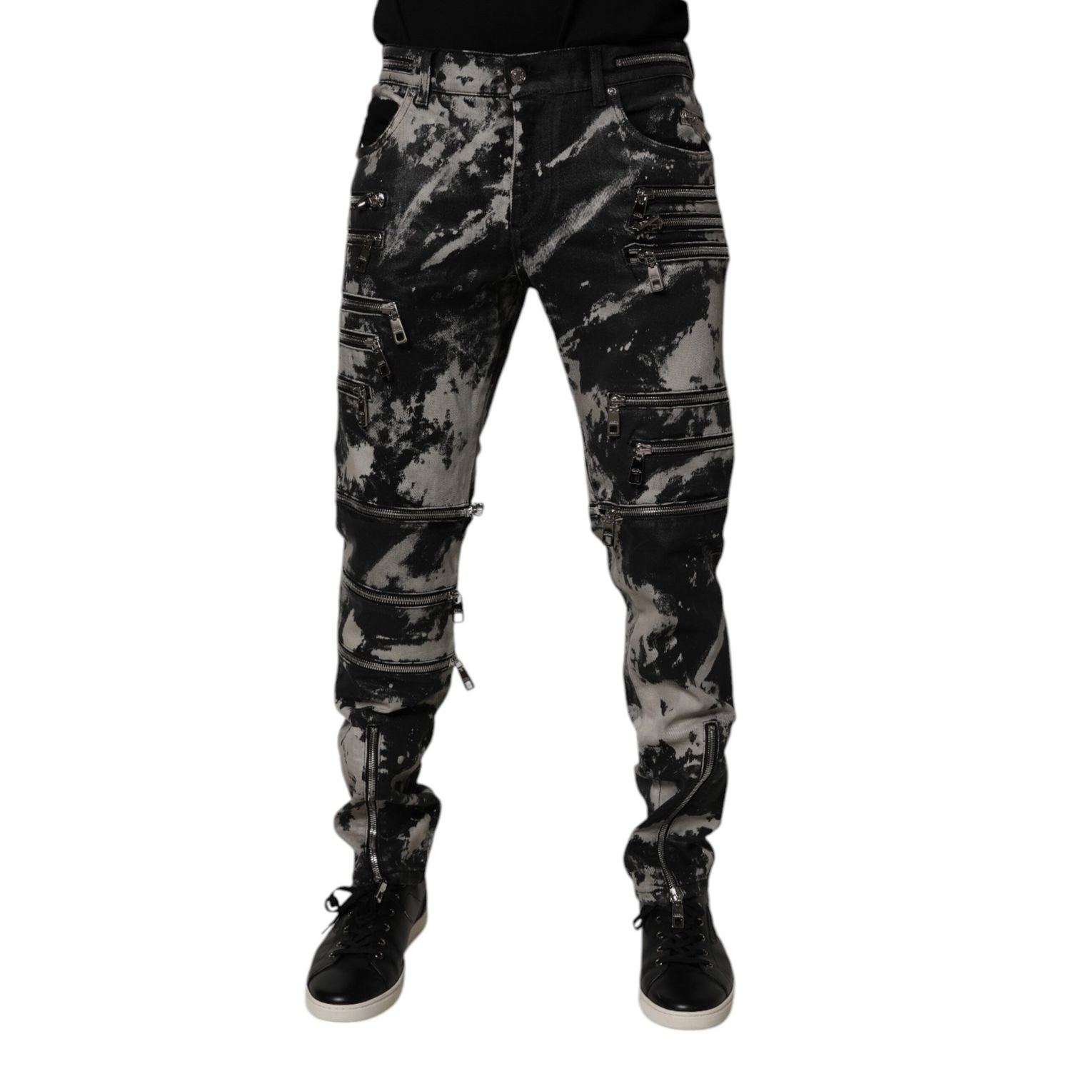 Dolce & Gabbana Black Tie Dye Cotton Skinny Zip Denim Jeans