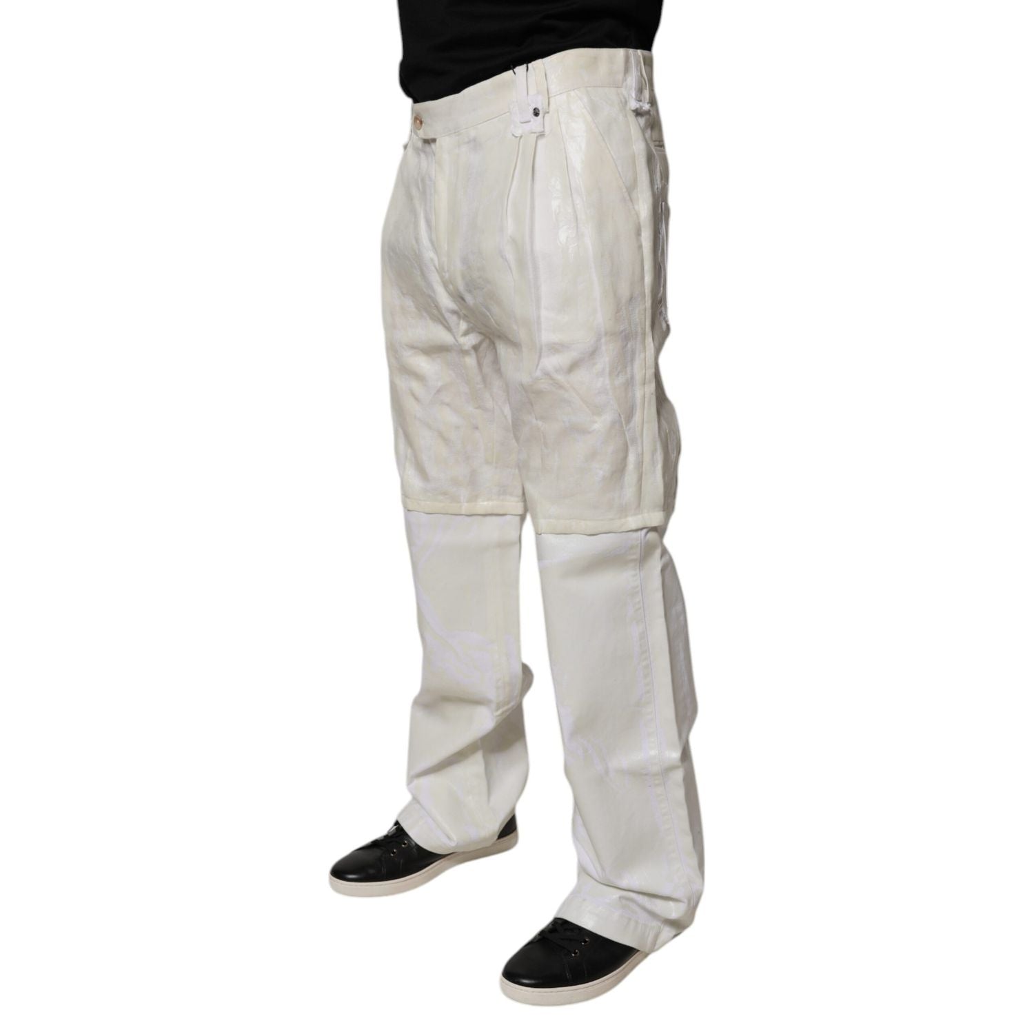 Dolce & Gabbana White Linen Mid Waist Straight Men Denim Jeans