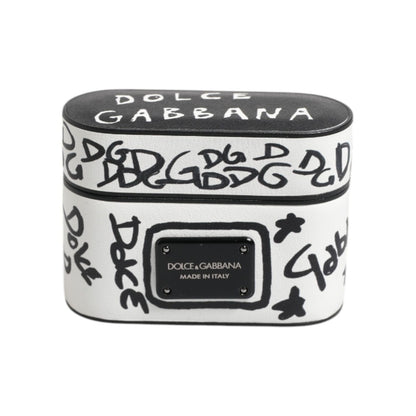 Dolce & Gabbana Black White Leather Scribble Embossed Logo Airpods Case