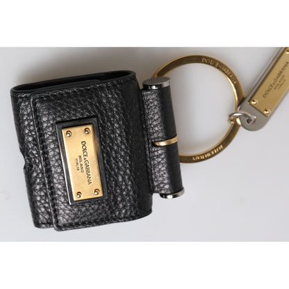 Dolce & Gabbana Black Leather Strap Gold Metal Logo Plaque Airpods Case