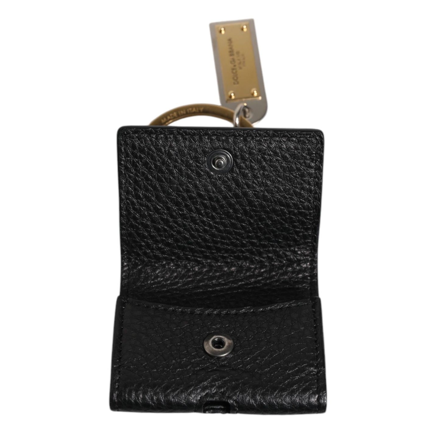 Dolce & Gabbana Black Leather Strap Gold Metal Logo Plaque Airpods Case