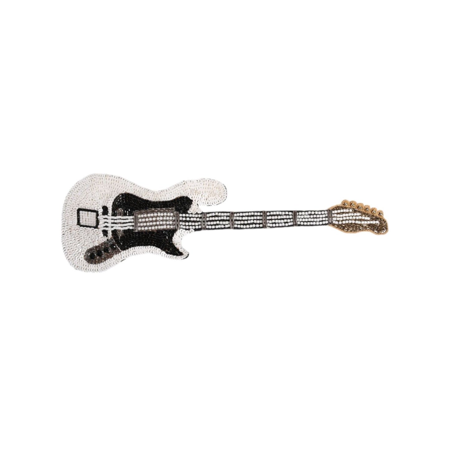 Dolce & Gabbana Gold Brass Logo Beaded Guitar Pin Brooch