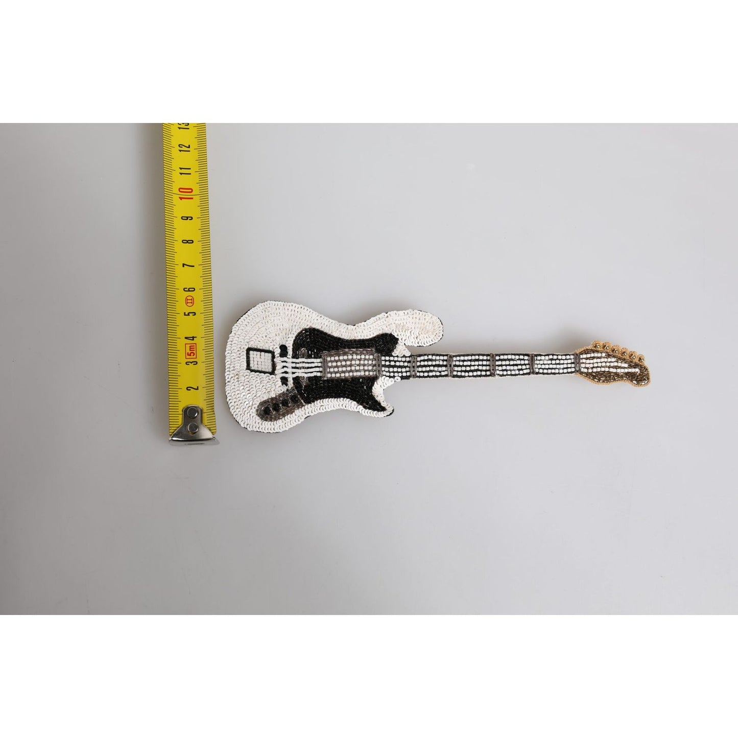 Dolce & Gabbana Gold Brass Logo Beaded Guitar Pin Brooch SMY10636
