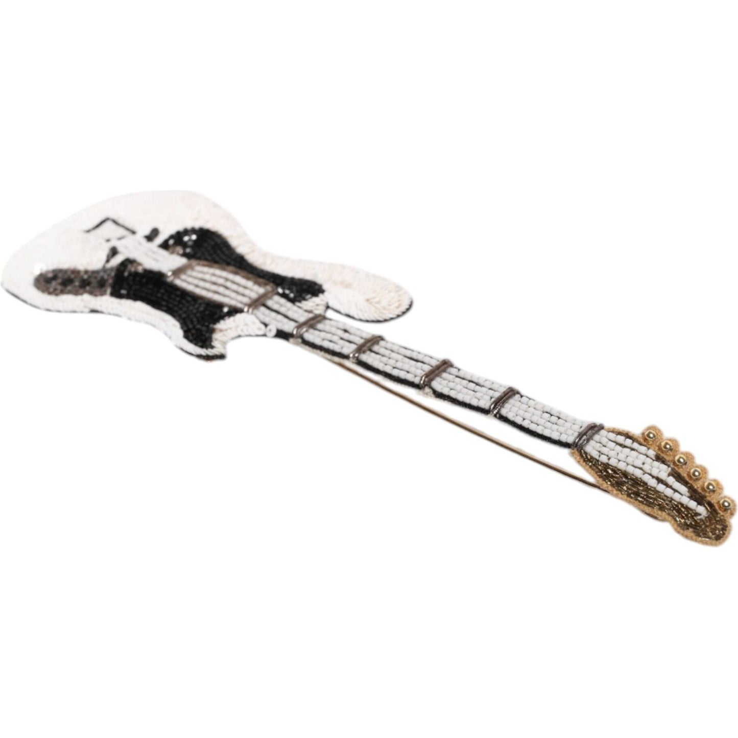 Dolce & Gabbana Gold Brass Logo Beaded Guitar Pin Brooch SMY10636