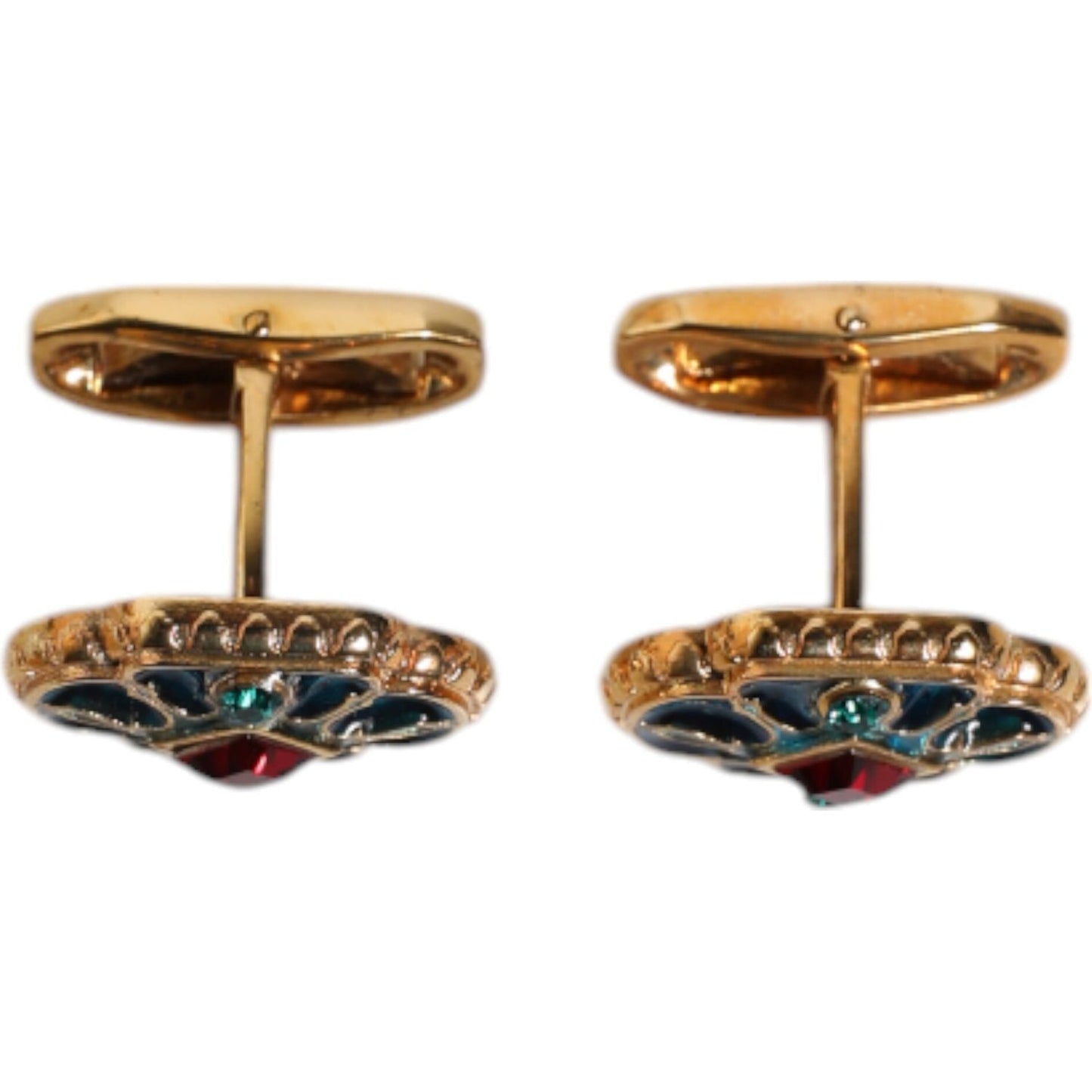 Dolce & Gabbana Gold Brass Blue Enameled Flower Cufflink SMY10681