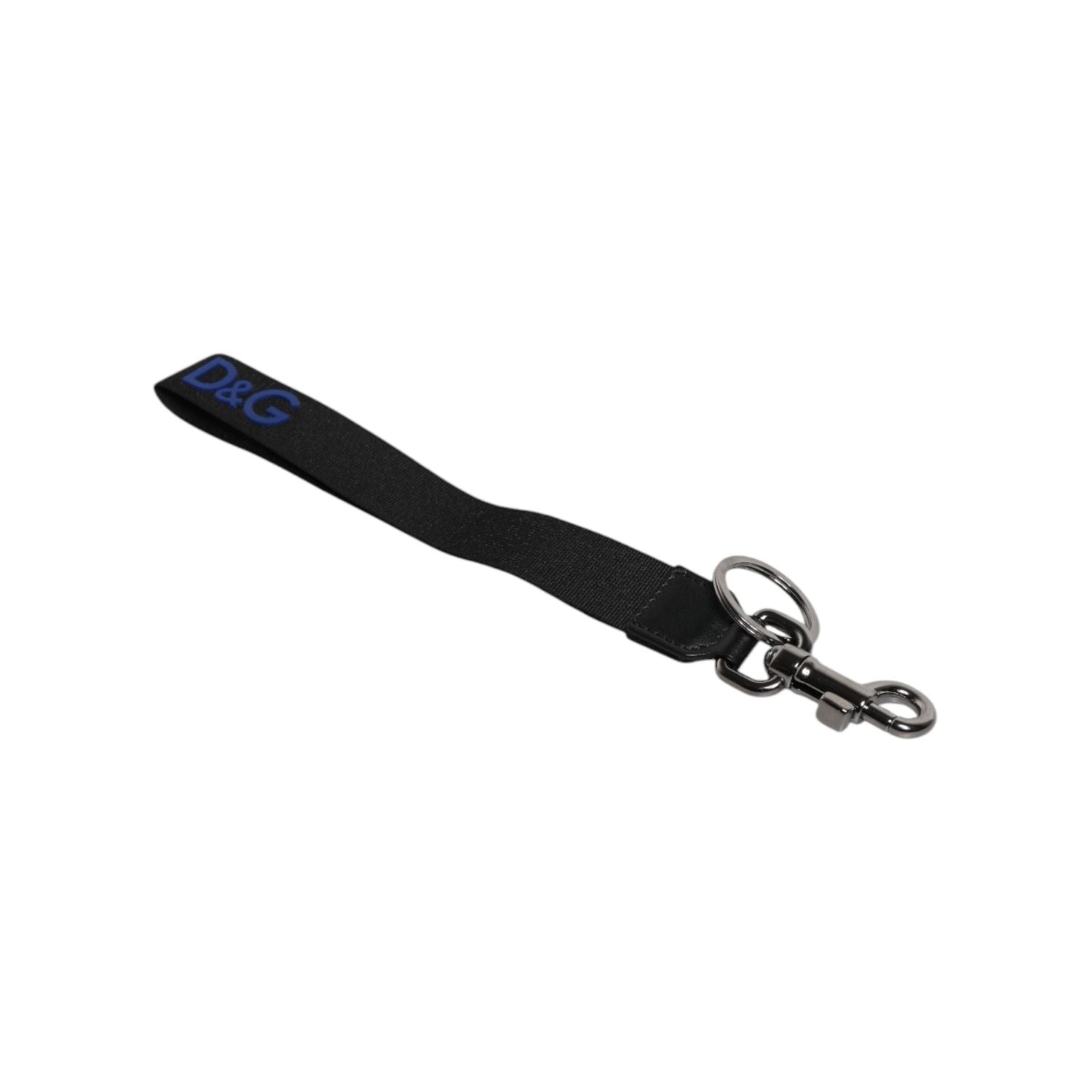 Dolce & Gabbana Black Logo Nylon Silver Brass Men Holder Keychain Keyring