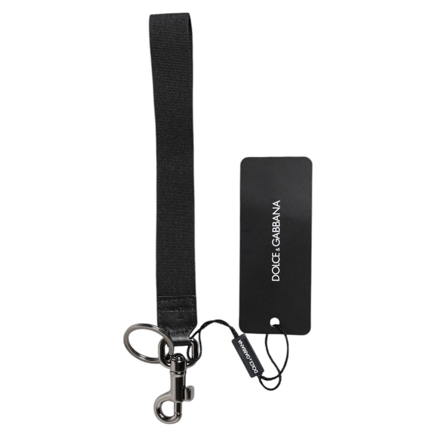 Dolce & Gabbana Black Logo Nylon Silver Brass Men Holder Keychain Keyring