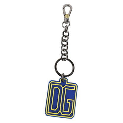 Dolce & Gabbana Blue Yellow DG Rubber Logo Silver Men's Keychain Keyring