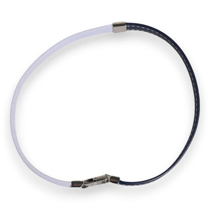 Dolce & Gabbana Blue White Leather Trimmed DG Engraved Silver Tone Clasp Bracelet
