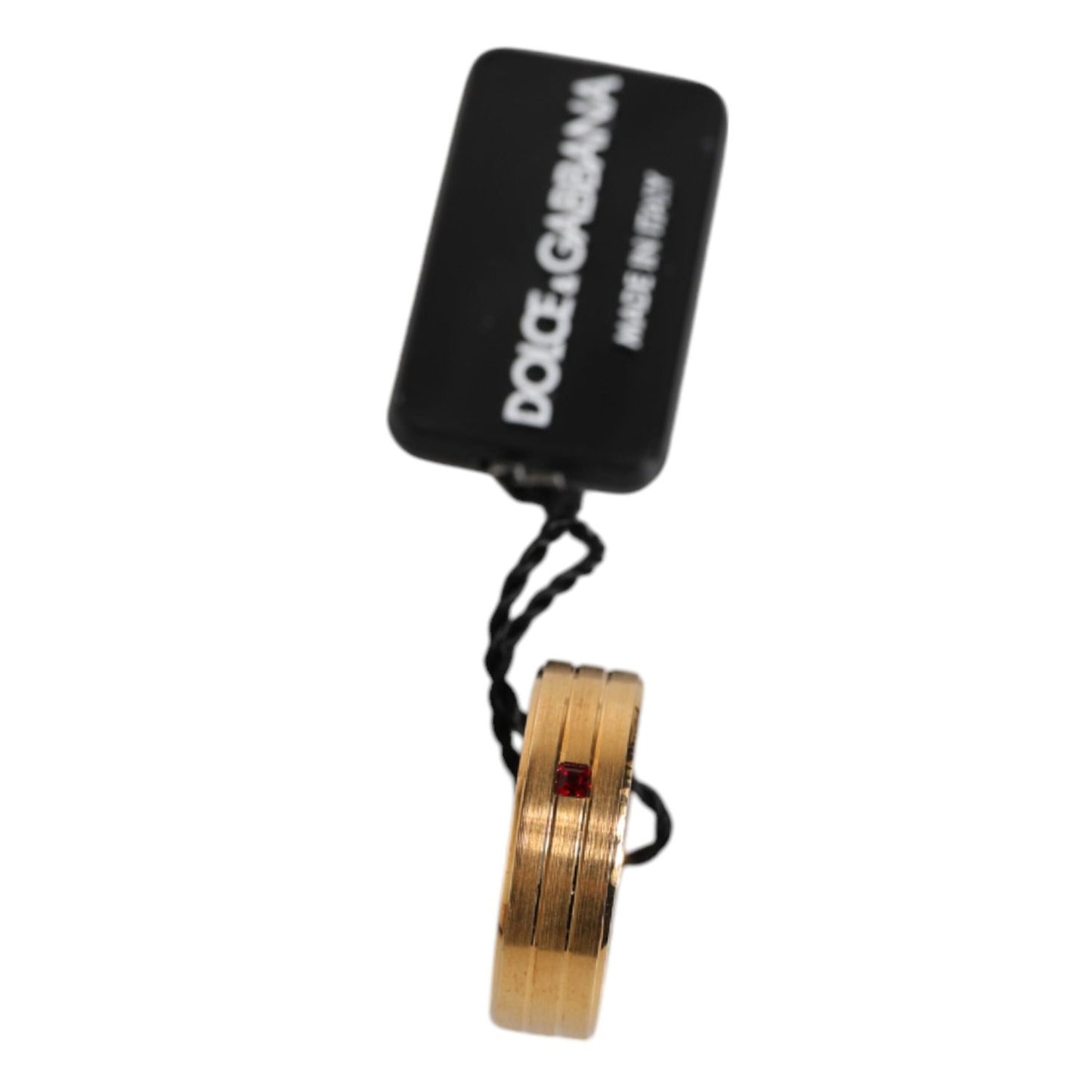 Dolce & Gabbana Gold Tone Brass Red Crystal DG Logo Ring