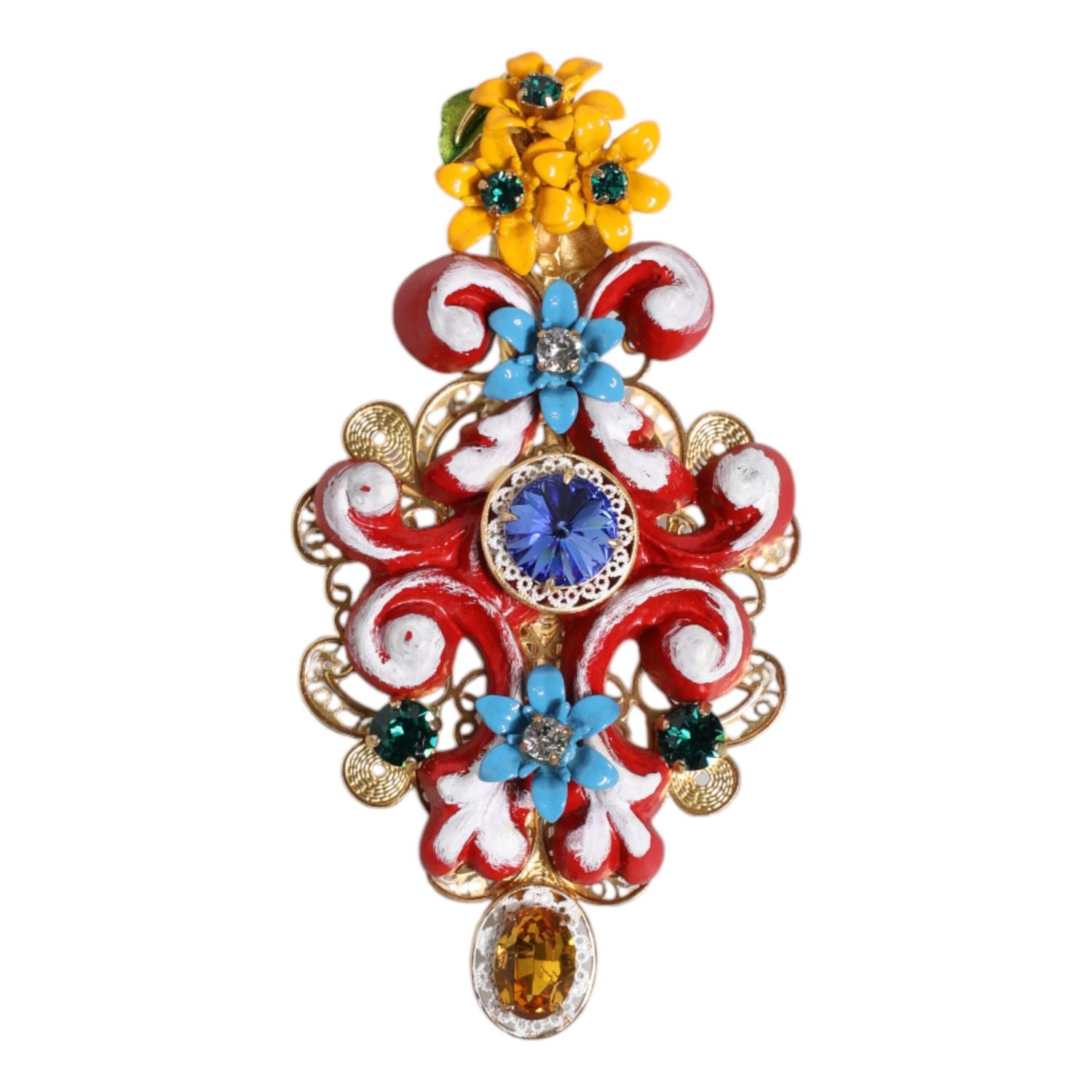 Dolce & Gabbana Multicolor Spring CARRETTO Gold Brass Crystal Hair Clip