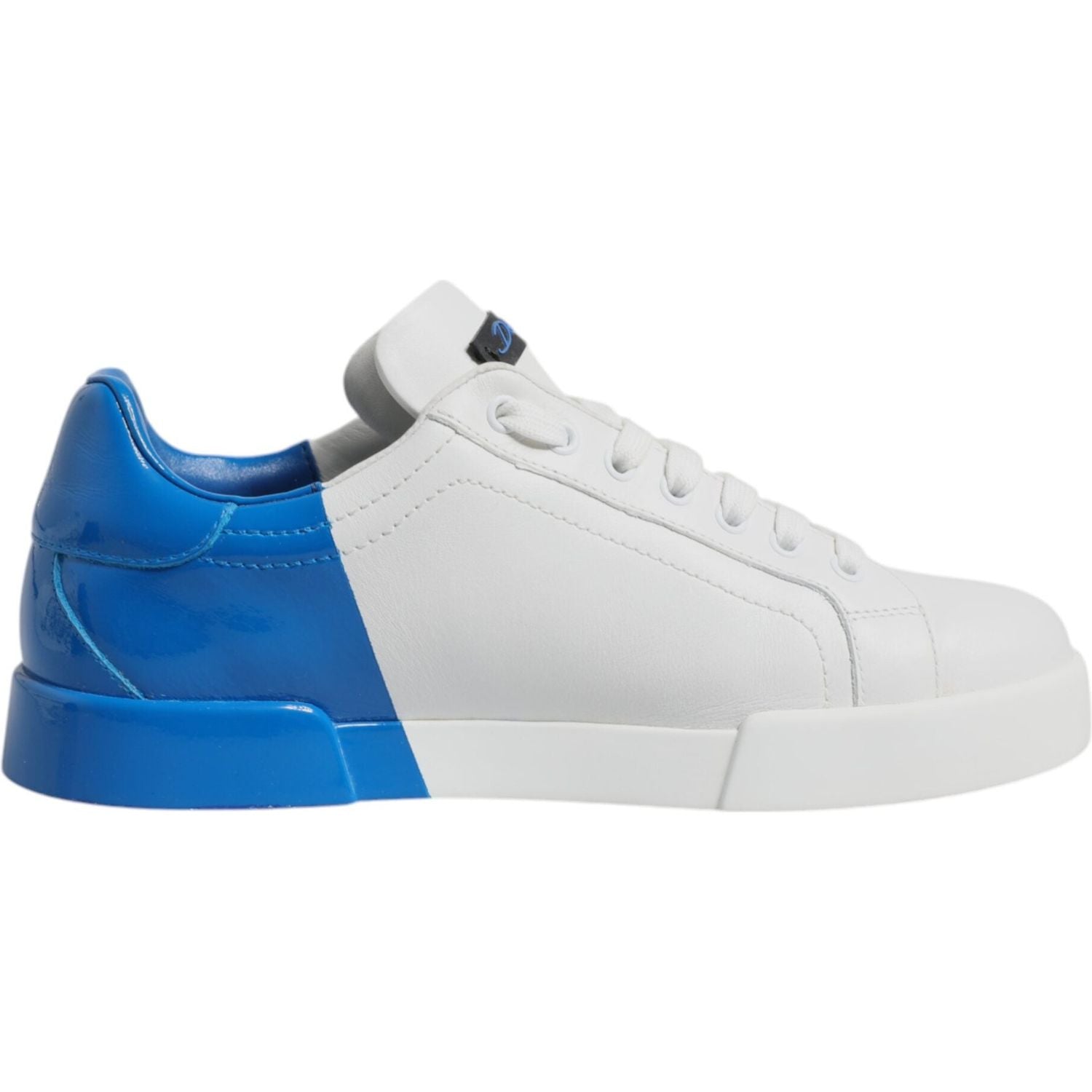 Dolce & Gabbana White Blue Leather Logo Low Top Sneakers Shoes