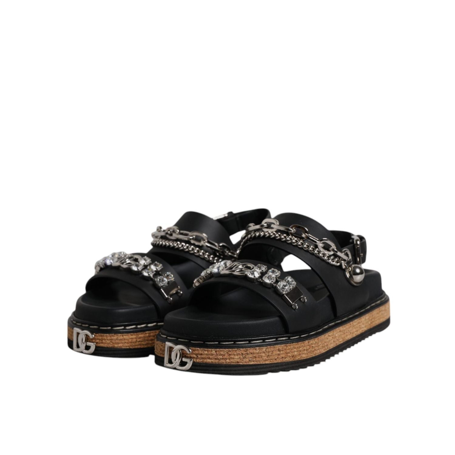 Dolce & Gabbana Black Crystal Embellish Strap Sandals Shoes