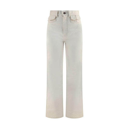 Chloé Jeans with mini pockets, modern fit, flared silhouette, zip-and-button closure, back patch pockets, chic style.