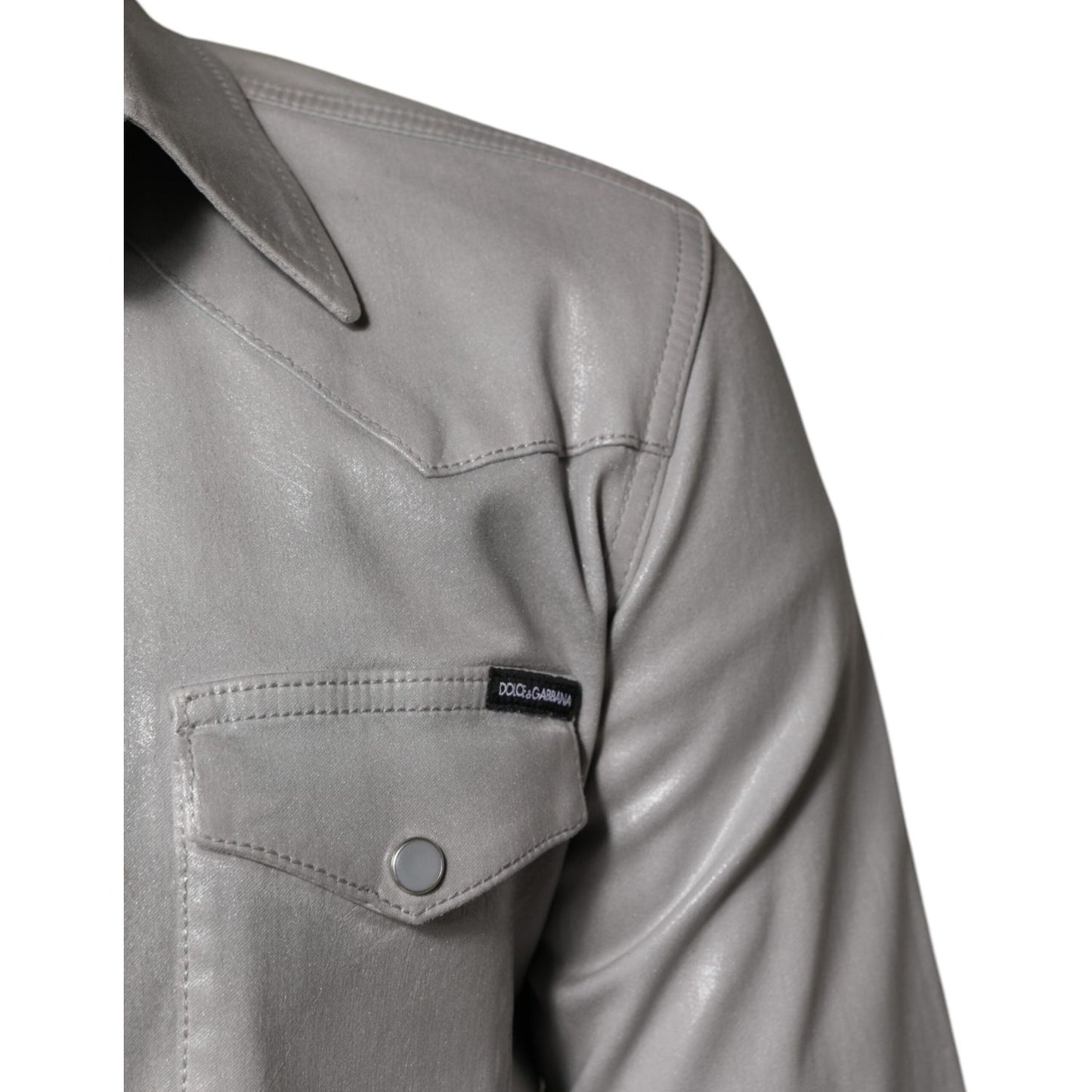 Dolce & Gabbana Metallic Gray Cotton Button Down Shirt TSH878484-37