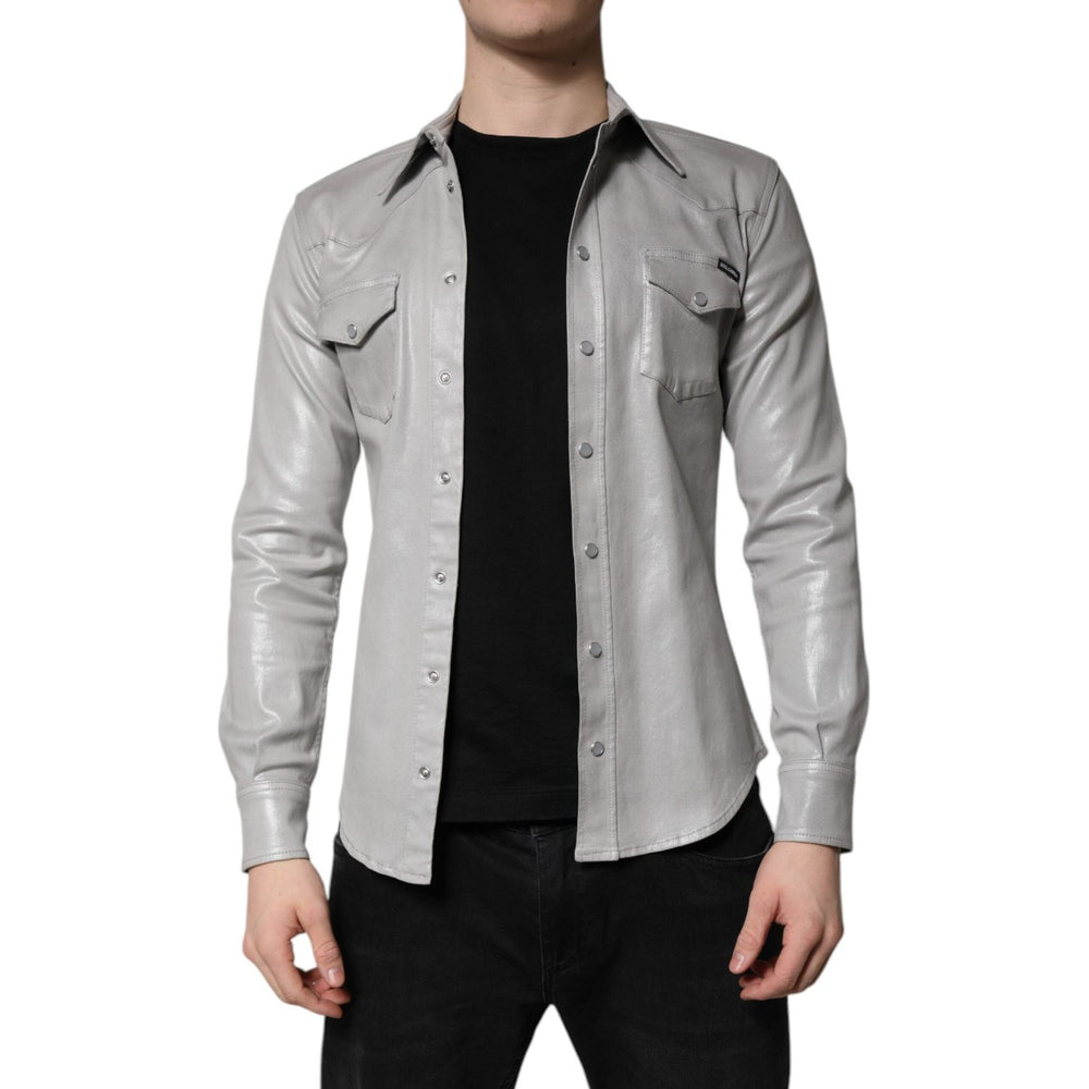 Dolce & Gabbana Metallic Gray Cotton Button Down Shirt TSH878488-41