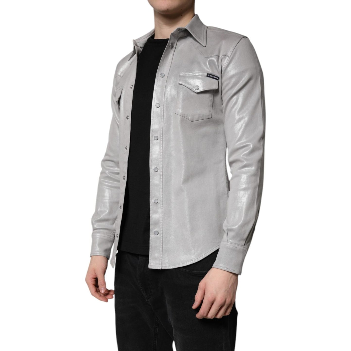 Dolce & Gabbana Metallic Gray Cotton Button Down Shirt TSH878488-41