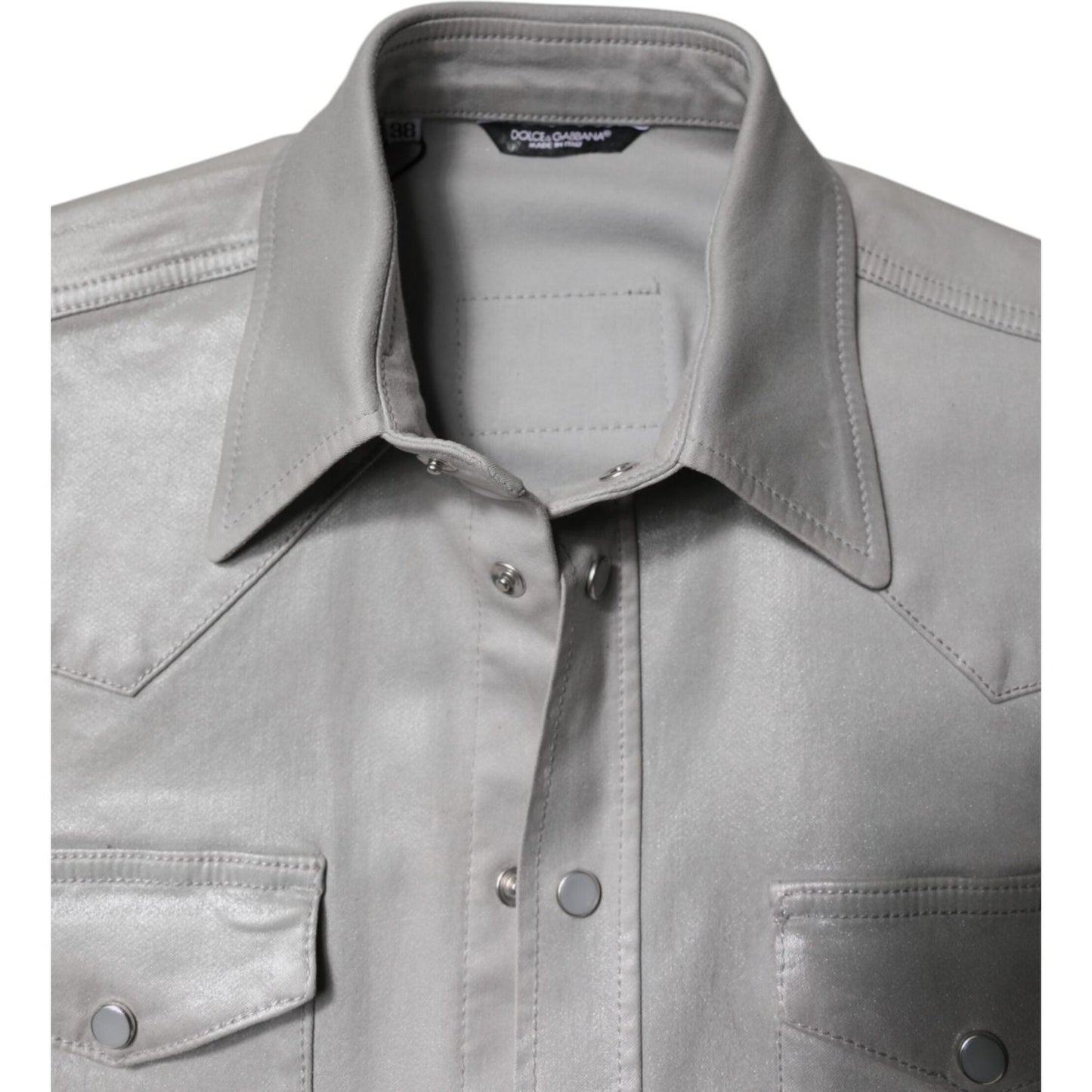 Dolce & Gabbana Metallic Gray Cotton Button Down Shirt TSH878488-41