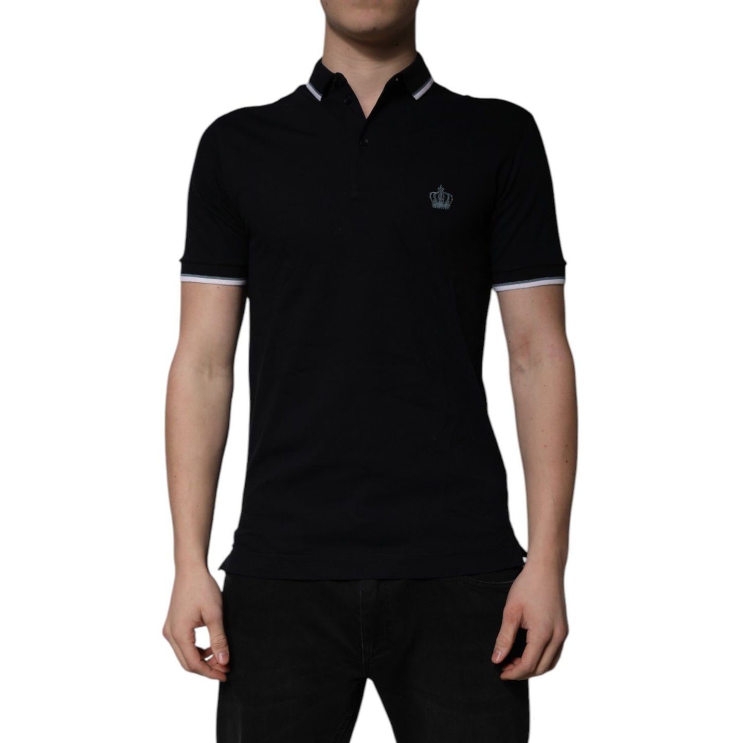 Dolce & Gabbana Black Cotton Crown Collared Polo T-shirt