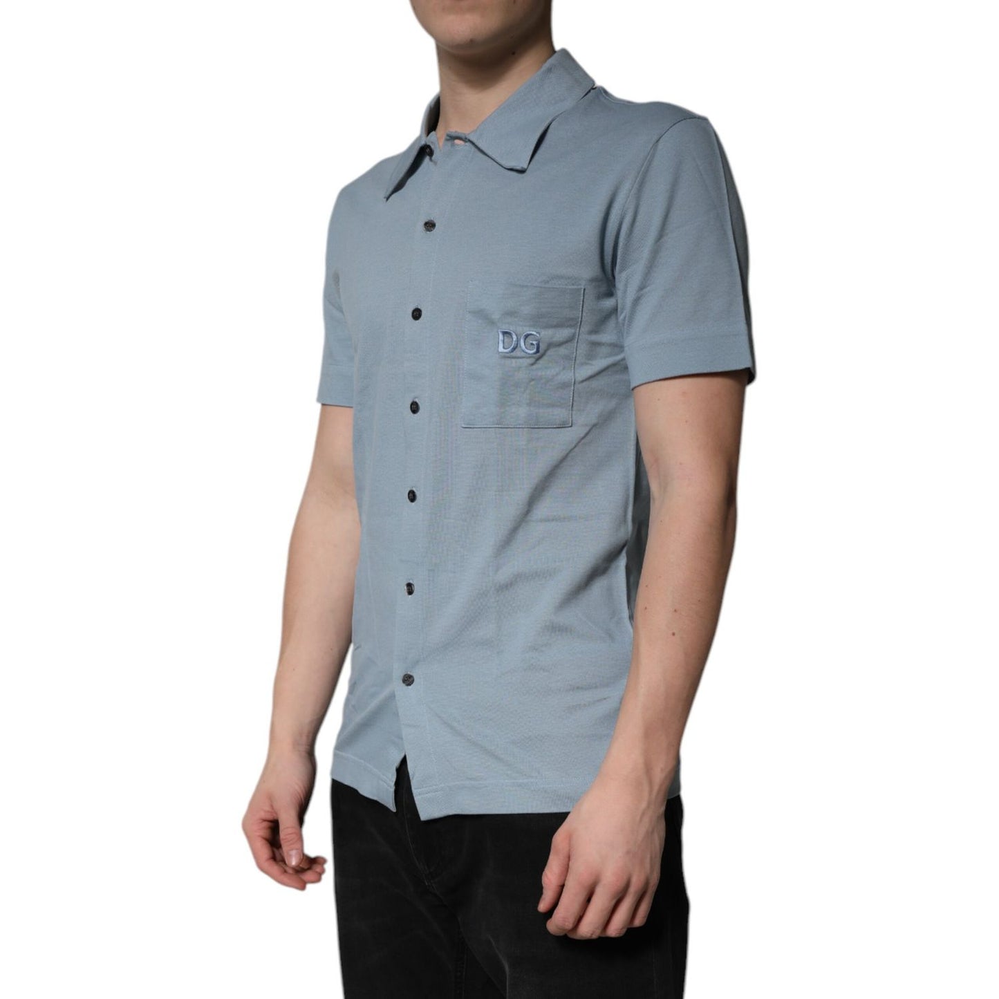 Dolce & Gabbana Blue Cotton Button Down Casual Men Polo Shirt