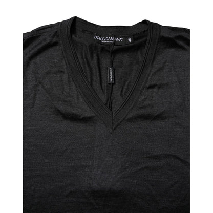 Dolce & Gabbana Dark Gray Silk V-neck Short Sleeves T-shirt