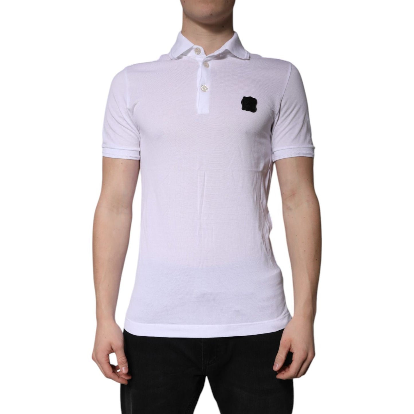 Dolce & Gabbana White Cotton Logo Collared Polo T-shirt