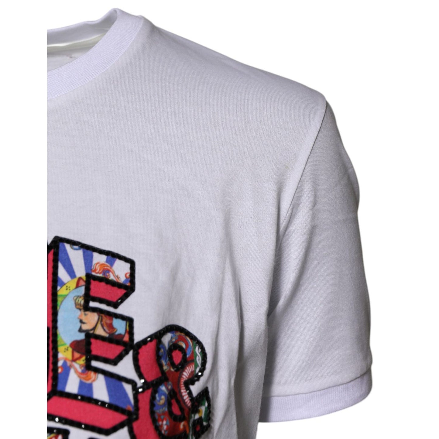 Dolce & Gabbana White Cotton Logo Print Round Neck T-shirt