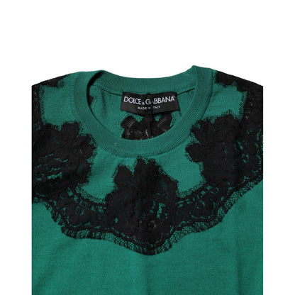 Dolce & Gabbana Green Wool Lace Detail Sleeveless Tank Top
