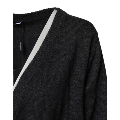 Dolce & Gabbana Grey Cashmere Deep V-neck Pullover Sweater