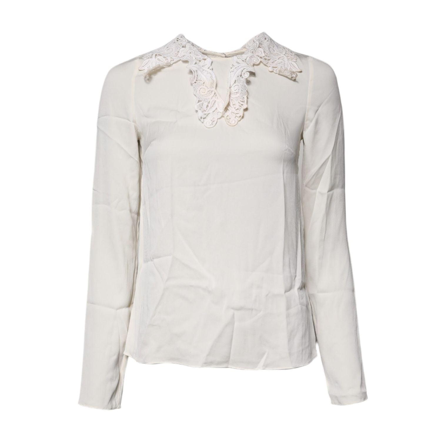 Dolce & Gabbana Cream Floral Lace Long Sleeves Blouse Top