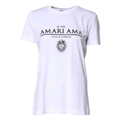 Dolce & Gabbana White Cotton Printed Round Neck Top T-shirt