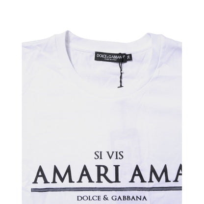 Dolce & Gabbana White Cotton Printed Round Neck Top T-shirt