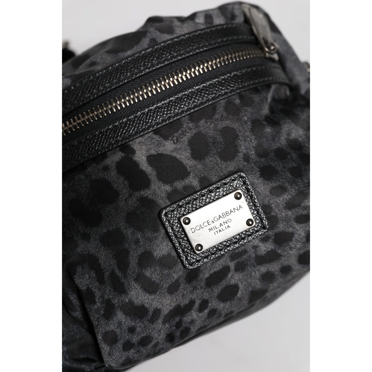 Dolce & Gabbana Black Gray Leopard DG Logo Belt Waist Fanny Pack Bag
