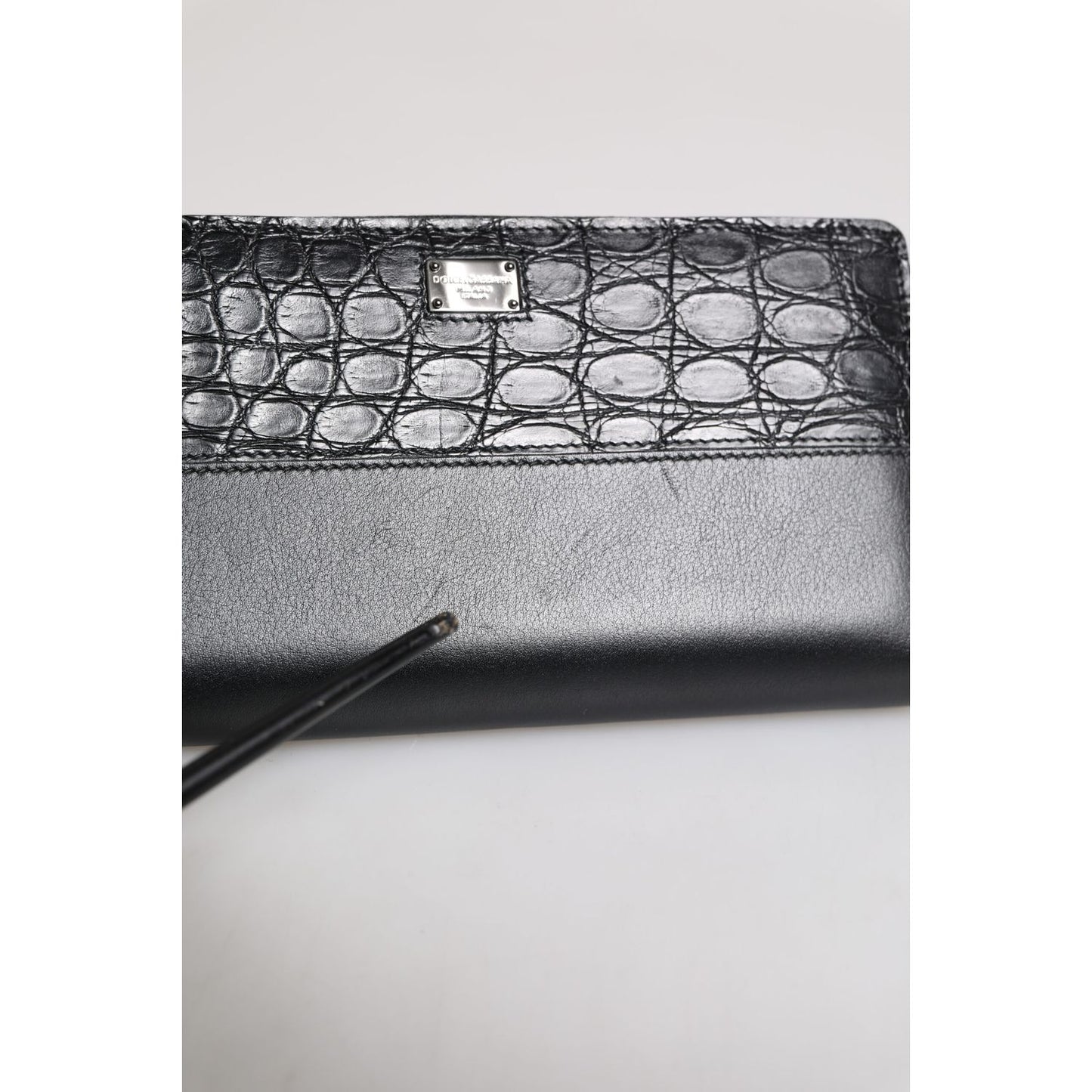 Dolce & Gabbana Black Leather Logo Plaque Zip Around Continental Wallet