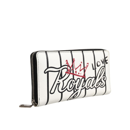 Dolce & Gabbana White Leather DG Crown Royals Continental Zip Around Wallet