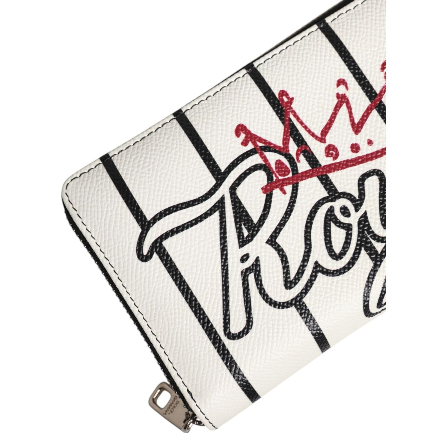 Dolce & Gabbana White Leather DG Crown Royals Continental Zip Around Wallet