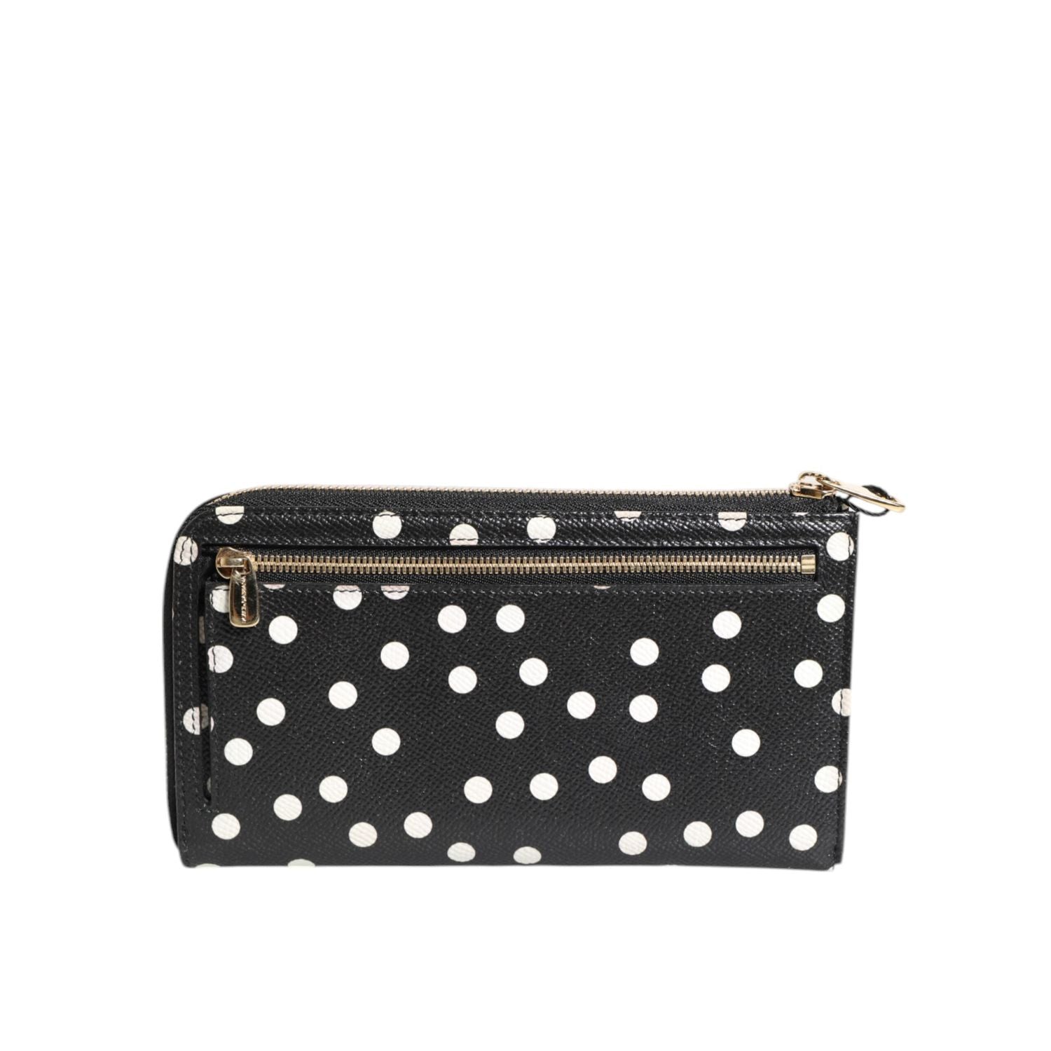 Dolce & Gabbana Black White Dotted Leather Zip Around Continental Wallet