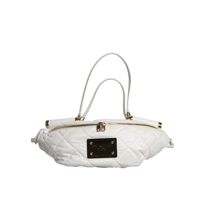 Dolce & Gabbana White Quilted Logo Plaque Belt Waist Fanny Pack Bag