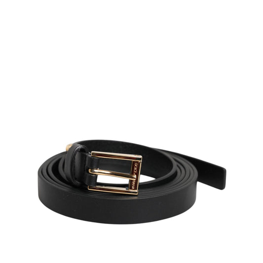 Dolce & Gabbana Black Calf Leather Gold Metal Buckle Belt