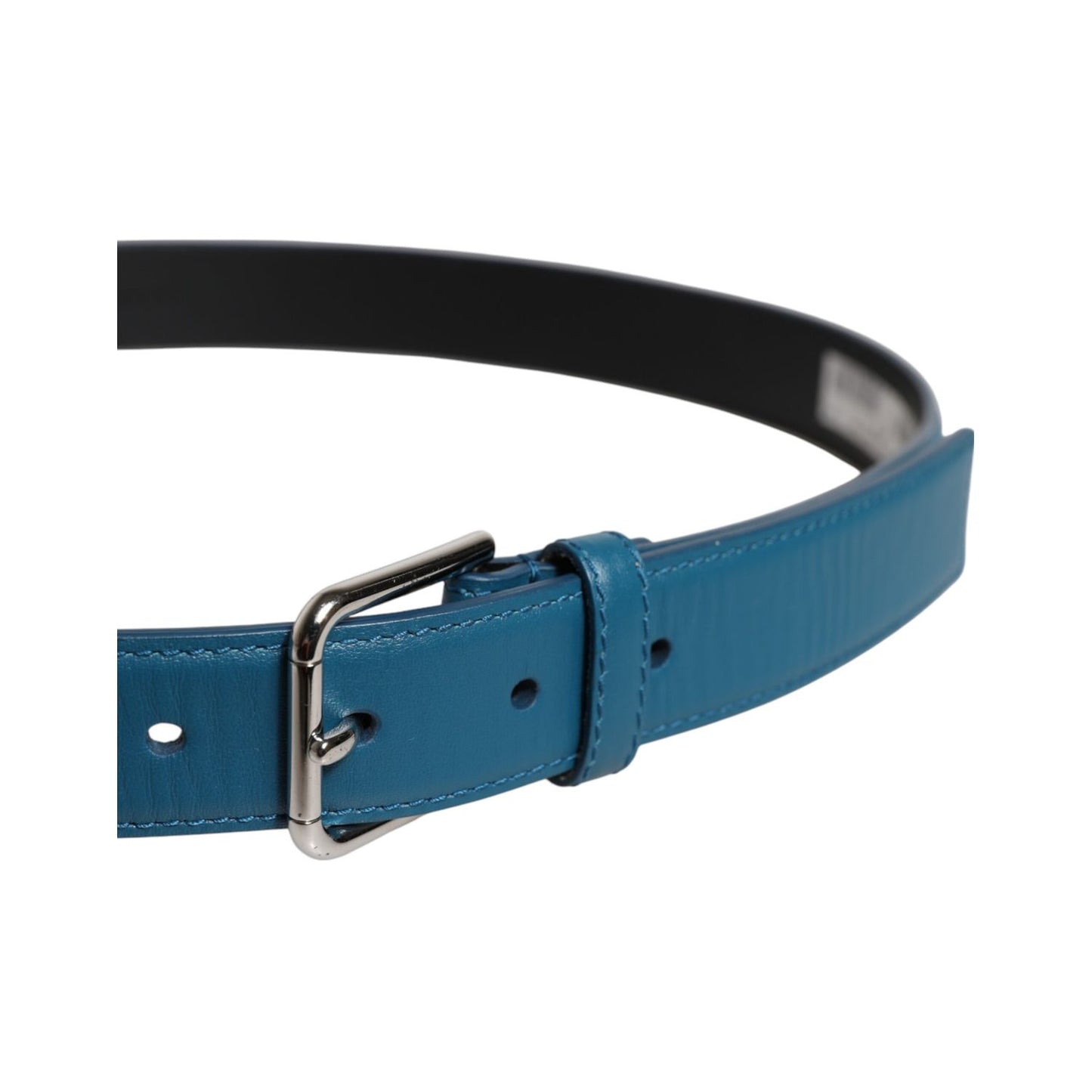 Dolce & Gabbana Blue Beige Leather Weaved Metal Buckle Belt