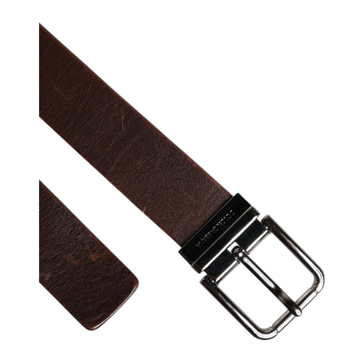 Dolce & Gabbana Brown Leather Classic Metal Logo Buckle Belt