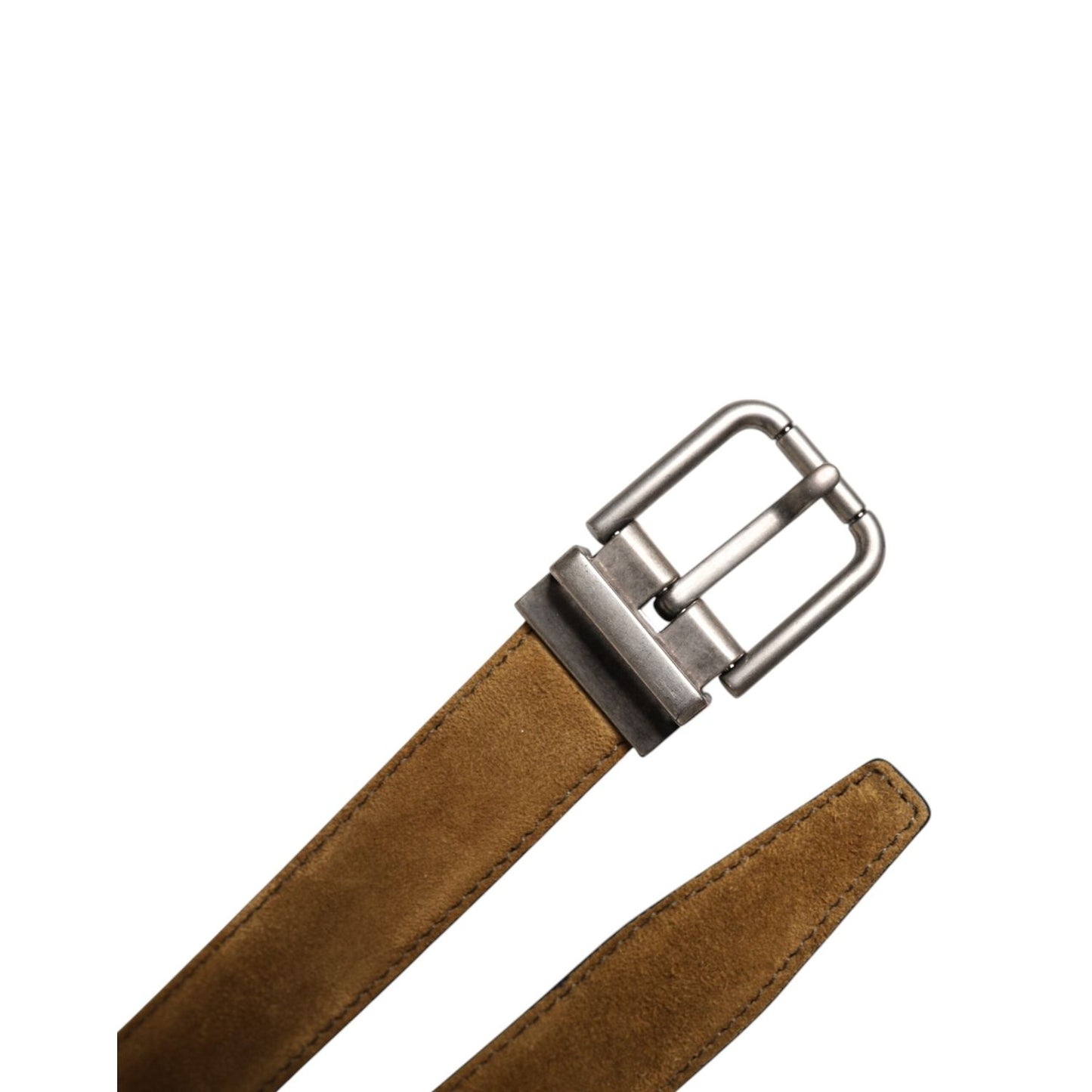 Dolce & Gabbana Brown Velvet Leather Logo Buckle Belt