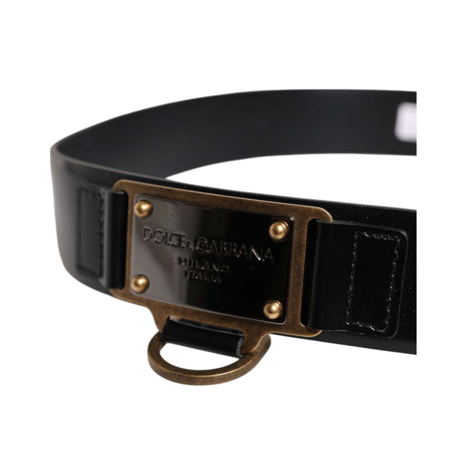 Dolce & Gabbana Black Leather DG Logo Plaque Buckle Belt