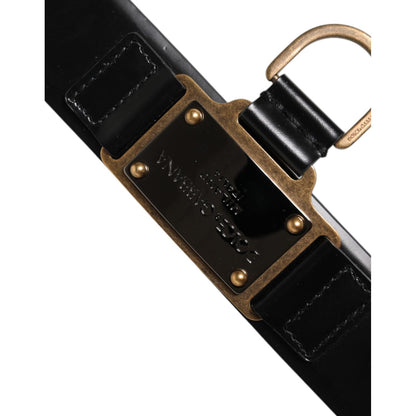 Dolce & Gabbana Black Leather DG Logo Plaque Buckle Belt