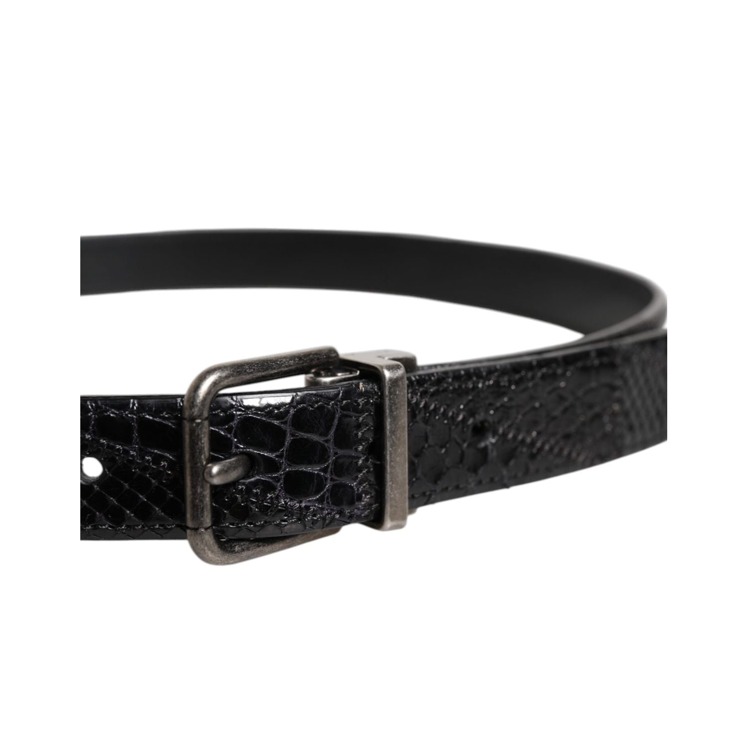 Dolce & Gabbana Black Exotic Leather Metal Logo Buckle Belt