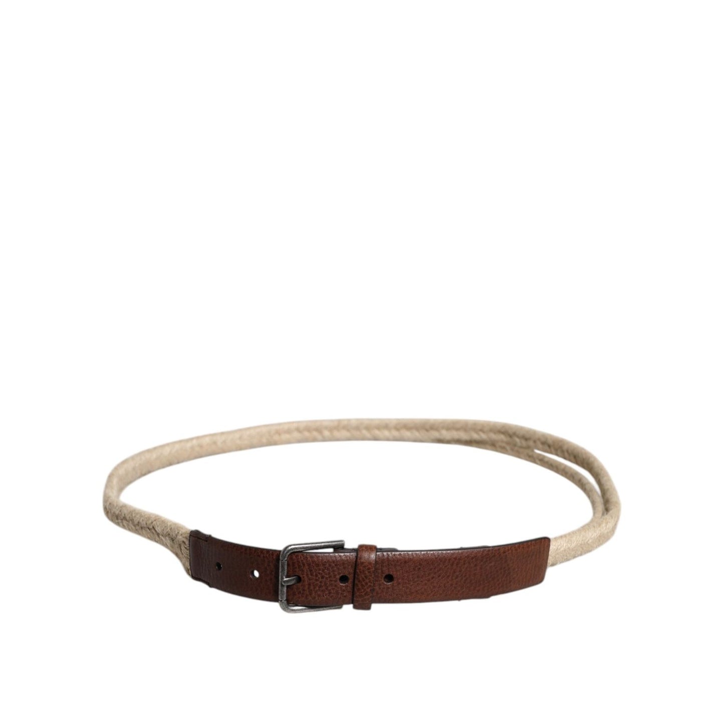 Dolce & Gabbana Brown Jute Leather Woven Metal Buckle Belt
